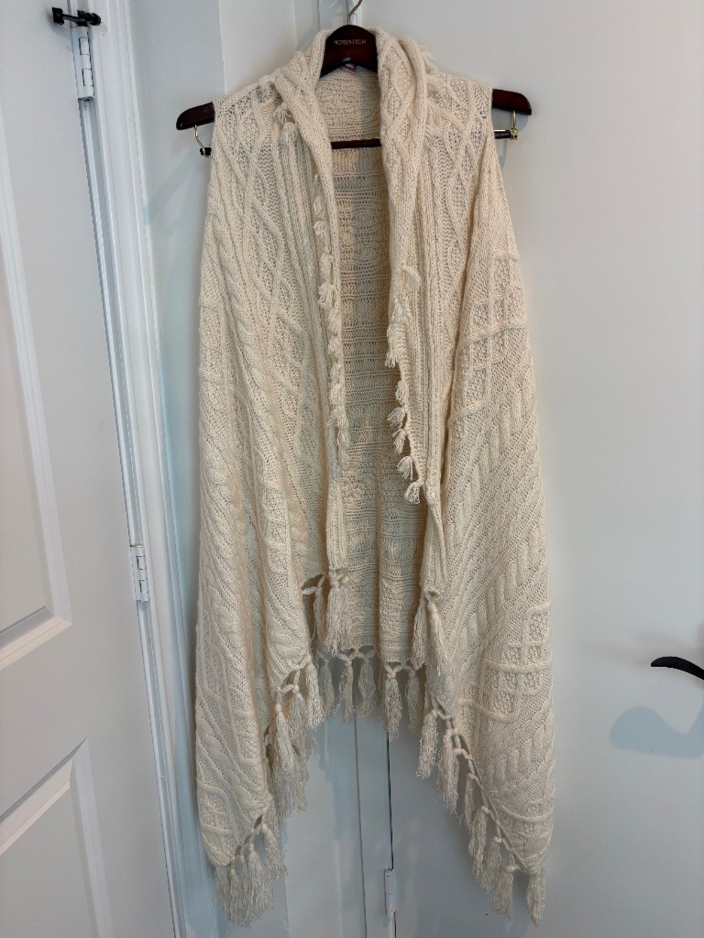 Calypso St Barth 100% Cashmere Chunky Fringe Duster Vest Cream 1 S M